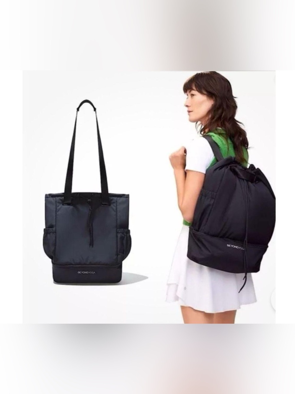 Beyond Yoga Black Convertible Tote & Backpack with Drawstring